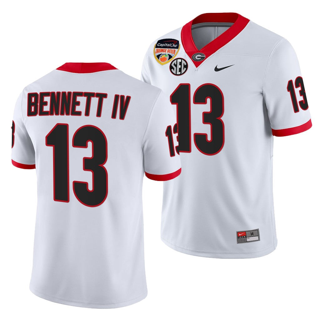 Georgia Bulldogs #13 Stetson Bennett IV 2021 Orange Bowl White 100th Anniversary Jersey