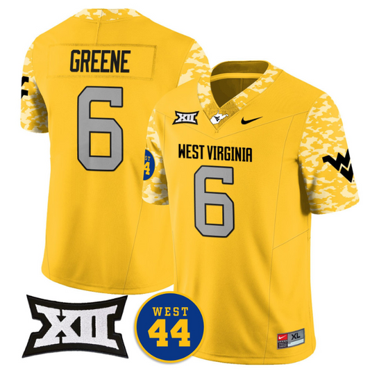 Garrett Greene Jersey #6 West Virginia Mountaineers 2024 Vapor Limited Football Honor Jerry West Stitched Goal