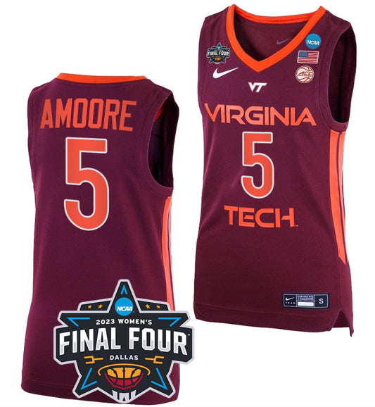 Georgia Amoore Jersey Virginia Tech Hokies College Basketball 2023 NCAA Final Four Maroon #5
