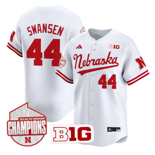 Gabe Swansen Jersey #44 Nebraska Huskers Back 2 Back Champions Patch Vapor Limited Stitched White