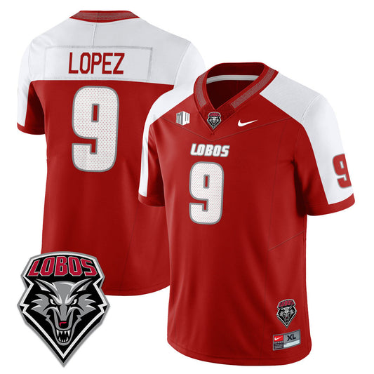 Gabriel Lopez Jersey #9 UNM Lobo Football 2025 Stitched Red