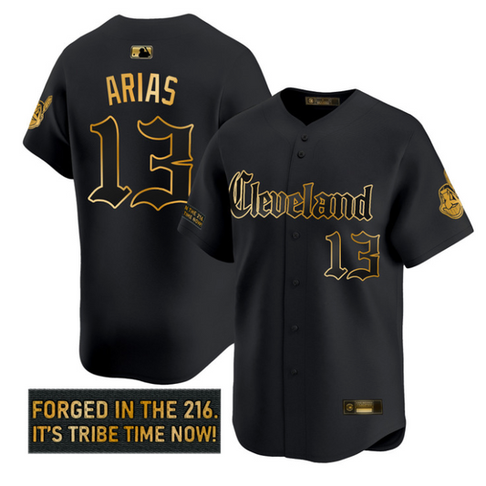 Gabriel Arias Jersey #13 Cleveland Indians Gothic Iron Edition Black Gold