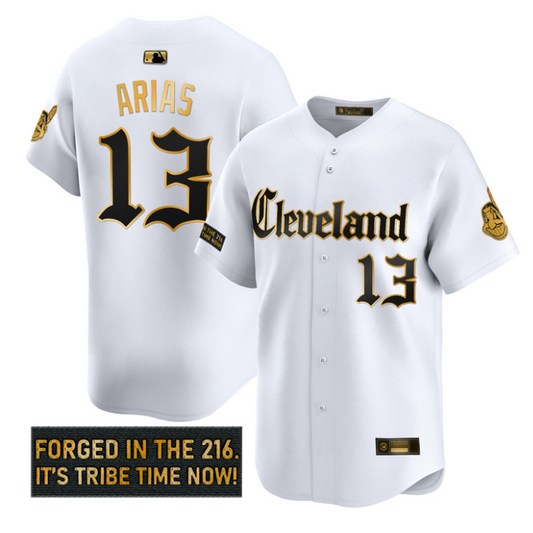Gabriel Arias Jersey #13 Cleveland Indians Gothic Iron Edition White Gold