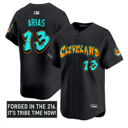 Gabriel Arias Jersey #13 Cleveland Indians Graffiti 216 Ink Edition Black