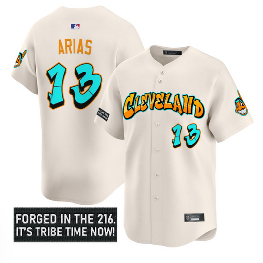 Gabriel Arias Jersey #13 Cleveland Indians Graffiti 216 Ink Edition Cream