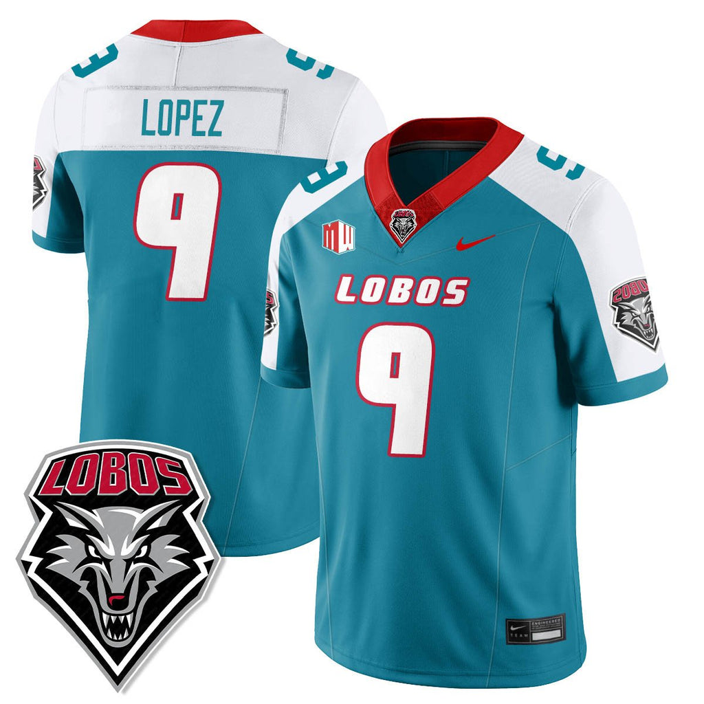 Gabriel Lopez Jersey #9 UNM Lobo Football 2025 All Stitched Alternate