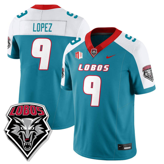 Gabriel Lopez Jersey #9 UNM Lobo Football 2025 All Stitched Alternate