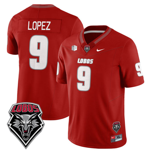 Gabriel Lopez Jersey #9 UNM Lobo Football 2025 Stitched Red