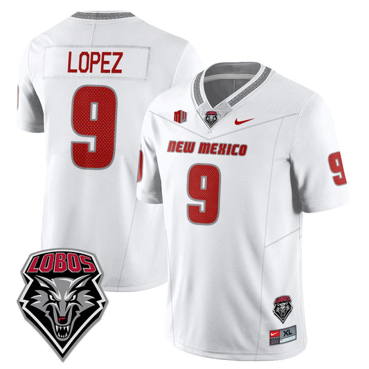 Gabriel Lopez Jersey #9 UNM Lobo Football 2025 Stitched White