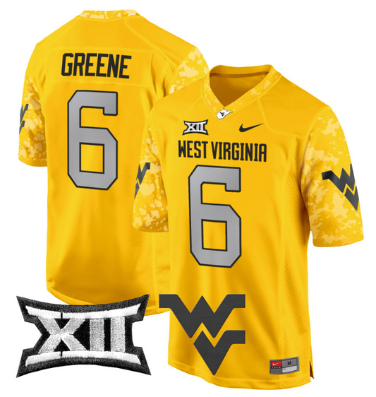 Garrett Greene Jersey #6 West Virginia Mountaineers Game Football Gold