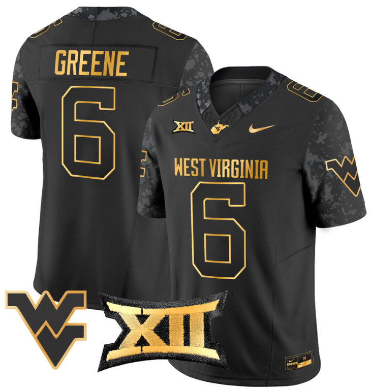 Garrett Greene Jersey #6 West Virginia Mountaineers Gold Vapor Football Black Gold