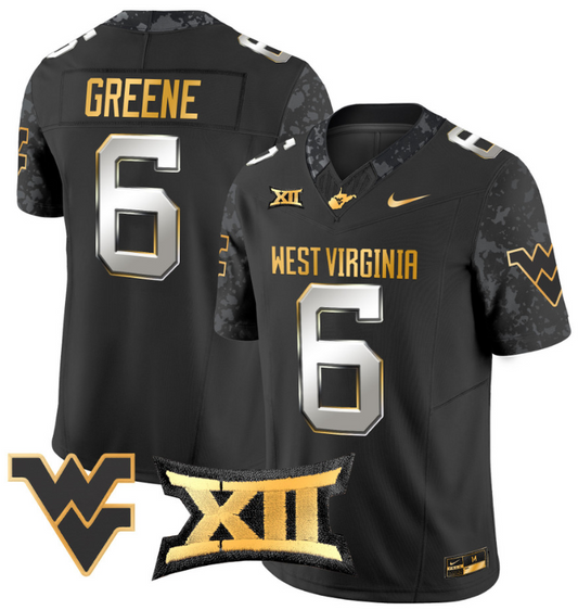 Garrett Greene Jersey #6 West Virginia Mountaineers Gold Vapor Football Black Limited