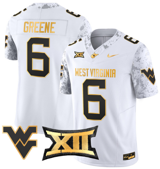 Garrett Greene Jersey #6 West Virginia Mountaineers Gold Vapor Football White Gold