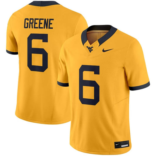 Garrett Greene Jersey #6 West Virginia Mountaineers 2025 Vapor Stitched Gold