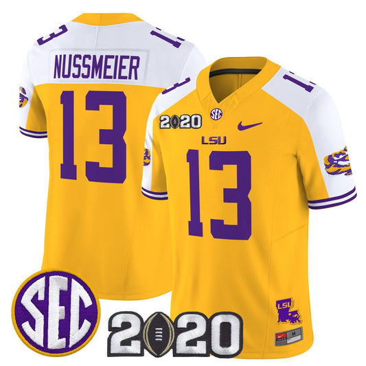 Garrett Nussmeier Jersey #13 LSU Tigers 2020 National Champions Gold Alter