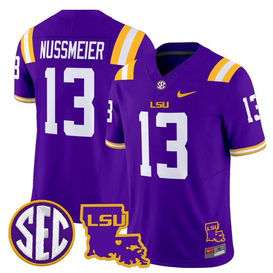 Garrett Nussmeier Jersey #13 LSU Tigers 2025 Louisiana Patch Stitched Purple