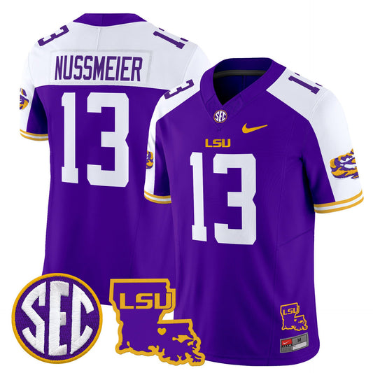 Garrett Nussmeier Jersey #13 LSU Tigers 2025 Louisiana Patch Stitched Purple Alter
