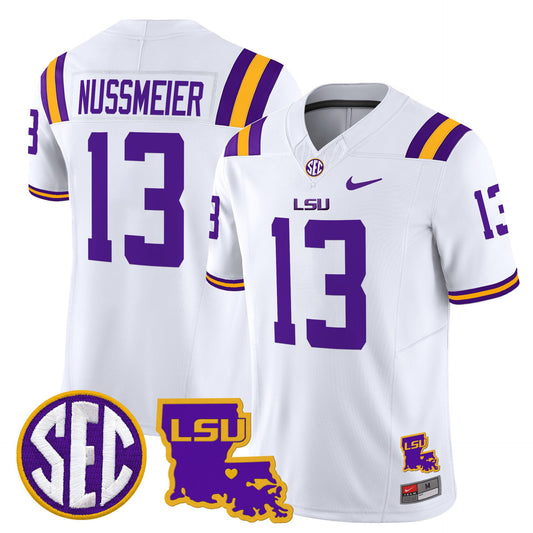 Garrett Nussmeier Jersey #13 LSU Tigers 2025 Louisiana Patch Stitched White