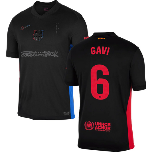 Gavi #6 Barcelona x Travis Scott 2025 Away Jersey – Black
