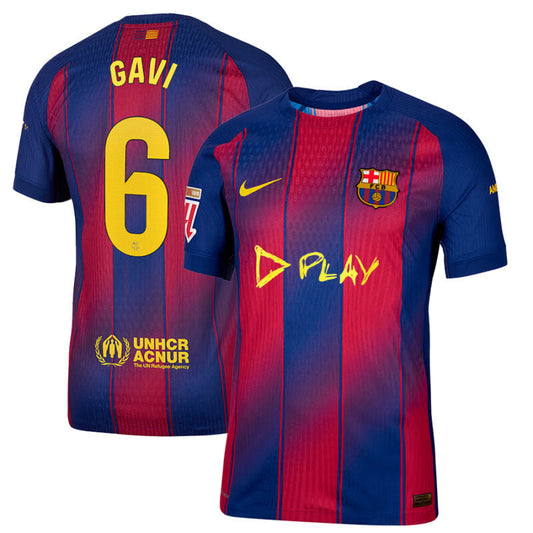 Gavi #6 FC Barcelona x Ed Sheeran 2025-26 Home Match Jersey – Red blue