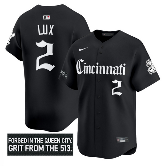 Gavin Lux Jersey #2 Cincinnati Reds Gothic Queen City Edition Stitched Black