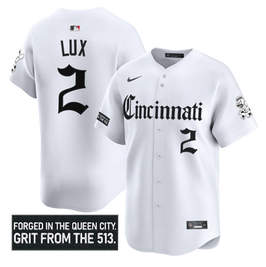 Gavin Lux Jersey #2 Cincinnati Reds Gothic Queen City Edition Stitched White