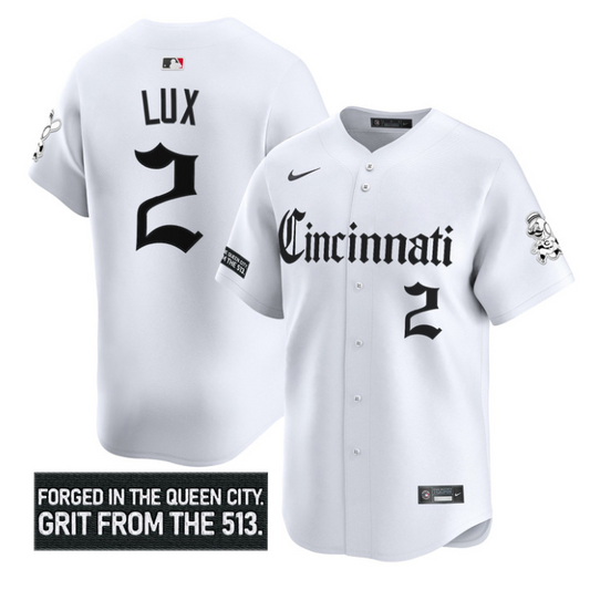 Gavin Lux Jersey #2 Cincinnati Reds Gothic Queen City Edition Stitched White