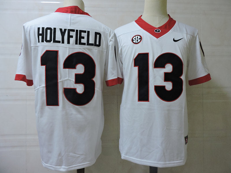 Georgia Bulldogs Elijah Holyfield Jersey #13 College Football Game White