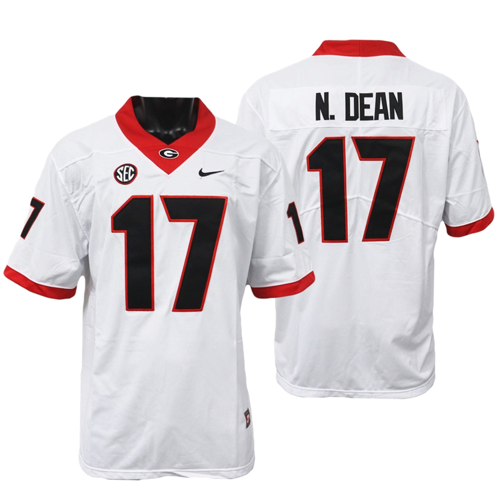 Georgia Bulldogs Nakobe Dean Jersey #17 College Football Game White