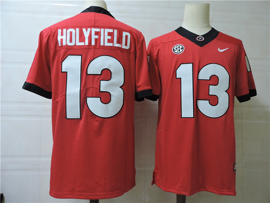 Georgia Bulldogs #13 Holyfield College Football Jersey Red