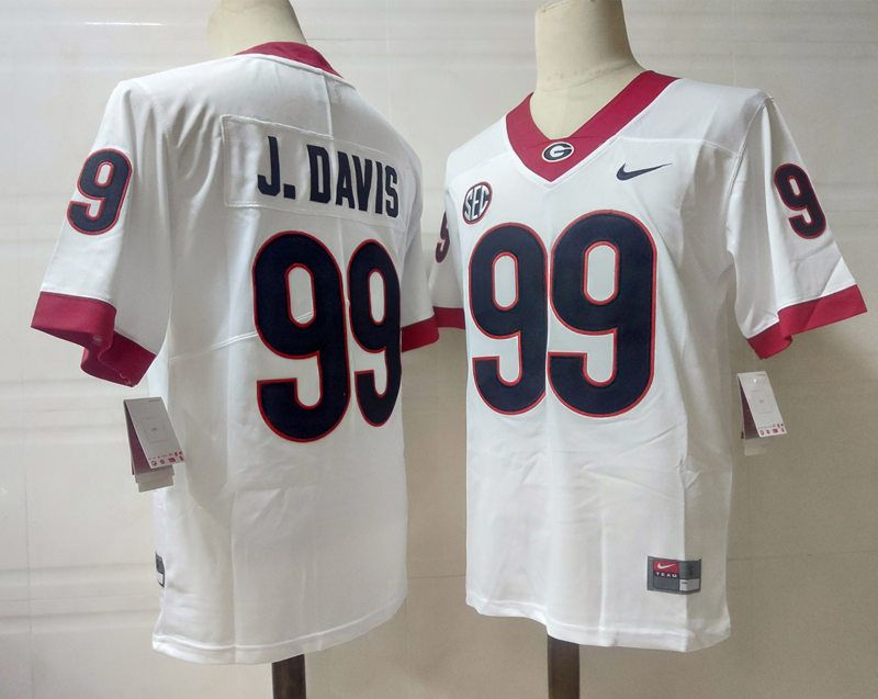 Georgia Bulldogs #99 J.Davis NCAA Football Jersey White