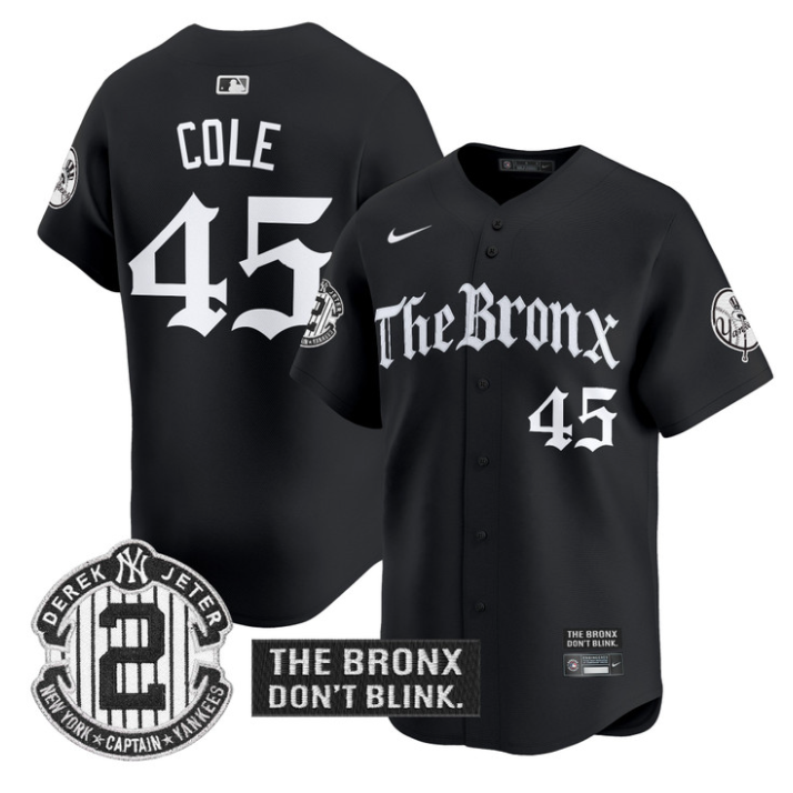 Gerrit Cole Jersey #45 Yankees The Bronx Gothic Ink Drop Edition Stitched Black