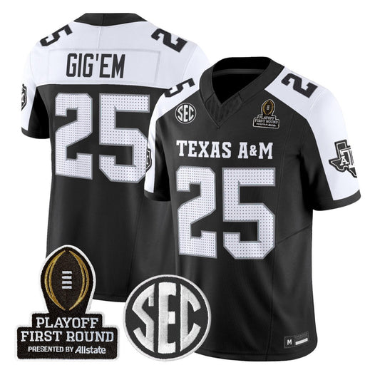 Gig'Em Jersey #25 Texas A&M Aggies 2025 Playoff First Round Stitched