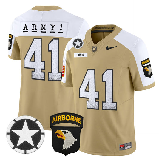 Glenn Davis Jersey #41 Army Black Knights 2025 Screaming Eagles Stitched Tan Alter