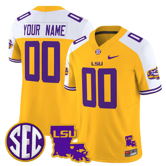 Custom LSU Tigers Jersey Name, Number 2025 Louisiana Patch Stitched Gold Alter