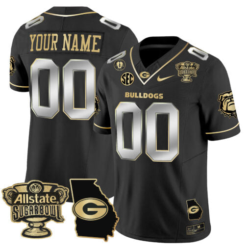 Custom Georgia Bulldogs Jersey 2025 Sugar Bowl Patch Vapor Limited Black Gold Trim