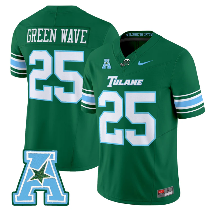 Green Wave Jersey #25 Tulane Green Wave 2025 Vapor Limited Stitched