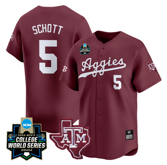 Hayden Schott Jersey #5 Texas AM Aggies 2024 College World Series Vapor Premier Limited NCAA Baseball Stitched Maroon