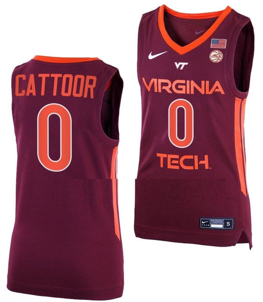 Hunter Cattoor Jersey Virginia Tech Hokies College Basketball Away Maroon #0
