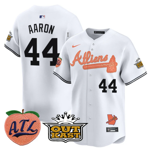 Hank Aaron Jersey #44 Atlanta Braves Atliens Peach Vapor Premier Limited Stitched White