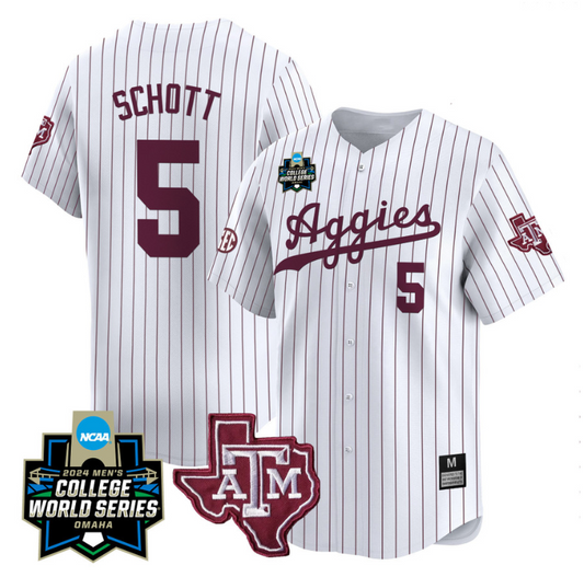 Hayden Schott Jersey #5 Texas AM Aggies 2024 College World Series Vapor Premier Limited NCAA Baseball Stitched White Pinstripe