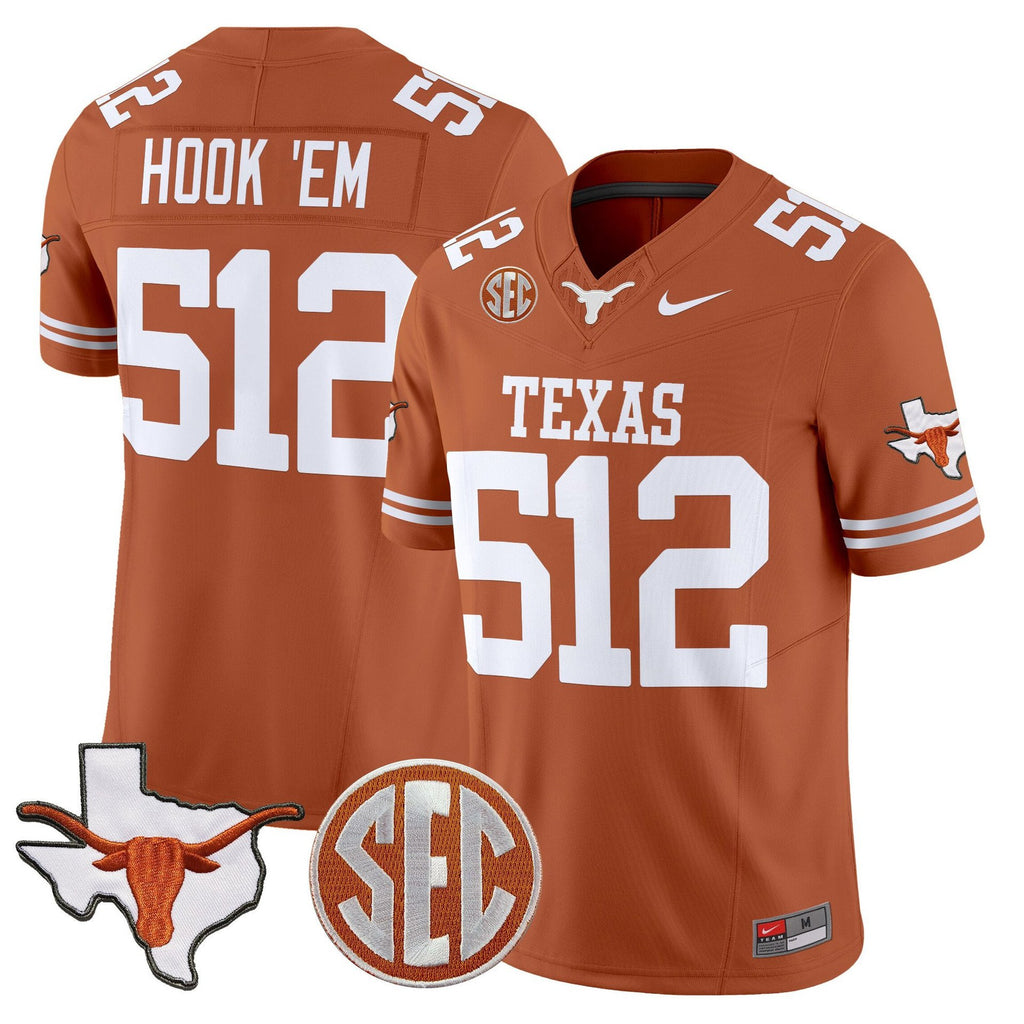 Hook 'Em Jersey #512 Texas Longhorns 2025 State Map SEC Patch Texas Orange
