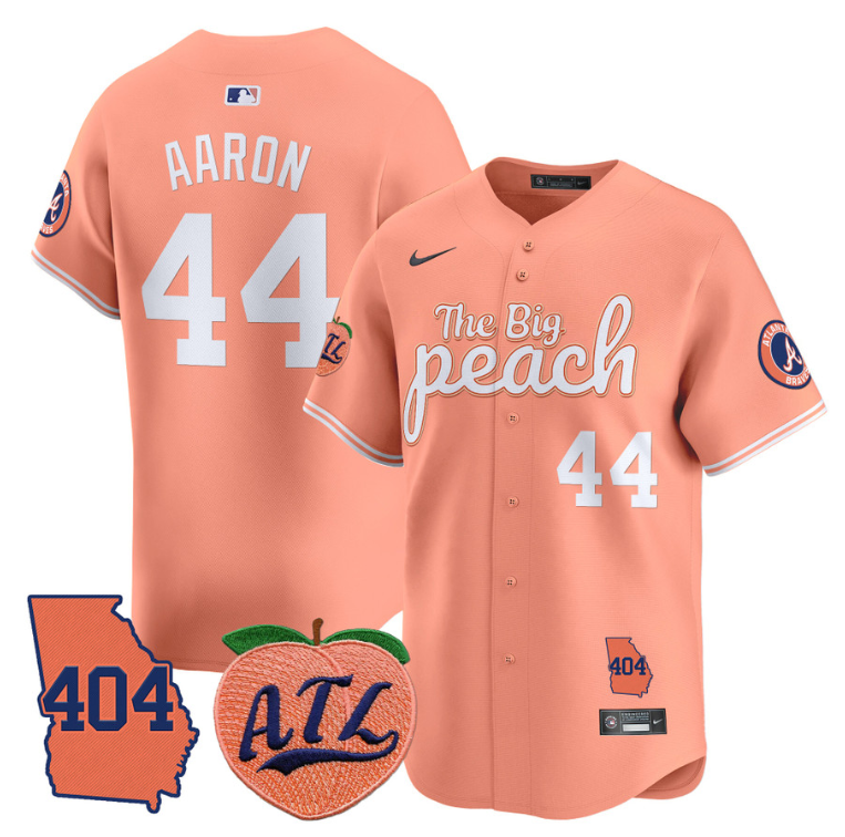 Hank Aaron Jersey #44 Atlanta Braves 404 & The Big Peach Premier Limited Stitched Peach