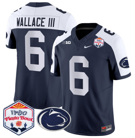 Harrison Wallace III Jersey #6 Penn State 2024 Fiesta Bowl Patch Navy Alternate