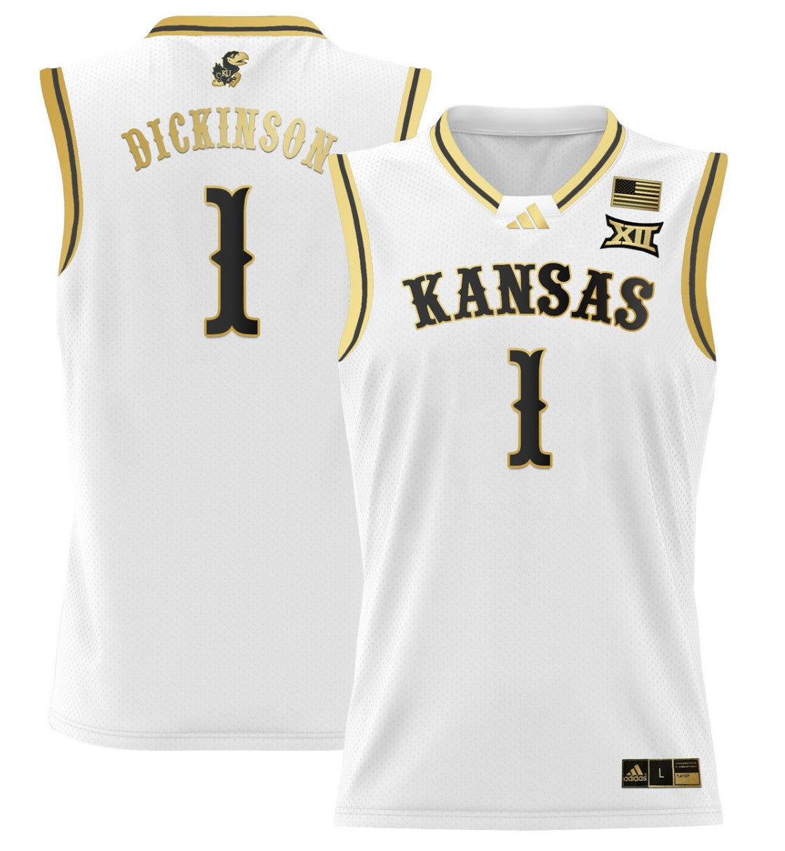 Hunter Dickinson Jersey #1 Kansas Jayhawks 2024 Lightweight Basketball White Gold