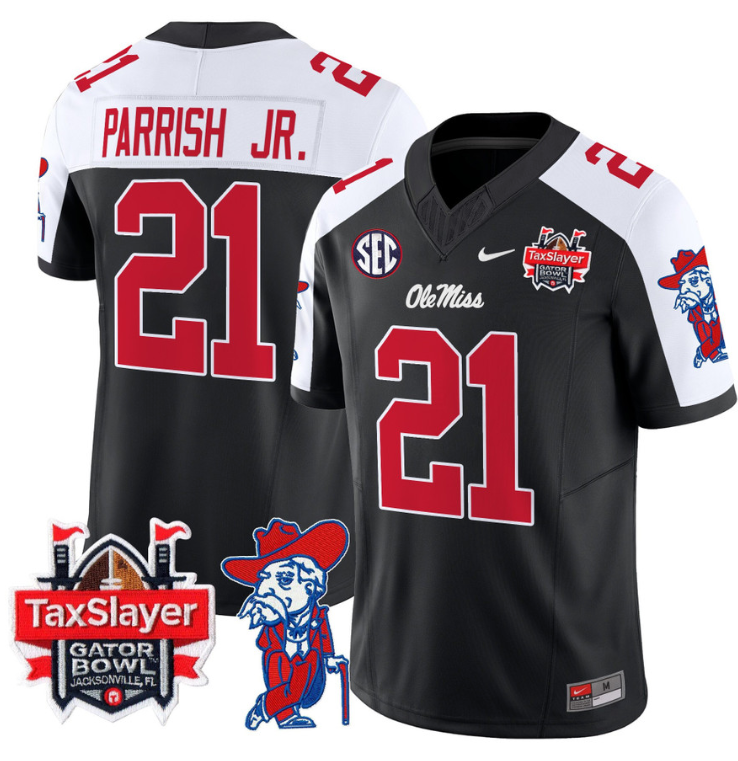 Henry Parrish Jr Jersey #21 Ole Miss Rebels 2024 Gator Bowl V2 Black Alternate