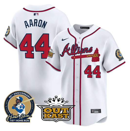 Hank Aaron Jersey #44 Atlanta Braves Atliens Patch Limited Stitched White