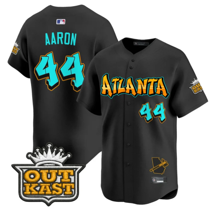 Hank Aaron Jersey #44 Atlanta Braves Graffiti A-Town Edition Stitched Black