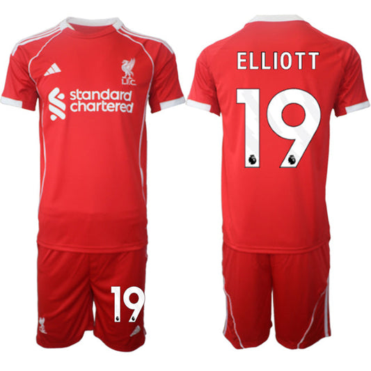 Harvey Elliott Jersey #19 Liverpool Red Home 2025-26 Soccer Suit