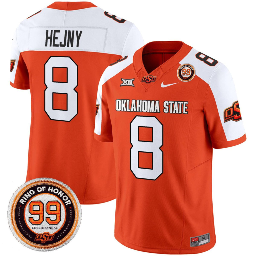 Hauss Hejny Jersey #8 Oklahoma State Cowboys 2025 Leslie O'neal Patch Orange Alter